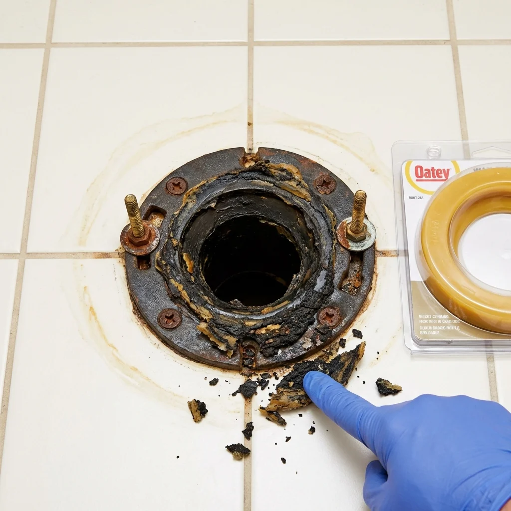 Failed wax ring showing water seepage at the base of a toilet in a Princeton, TX home