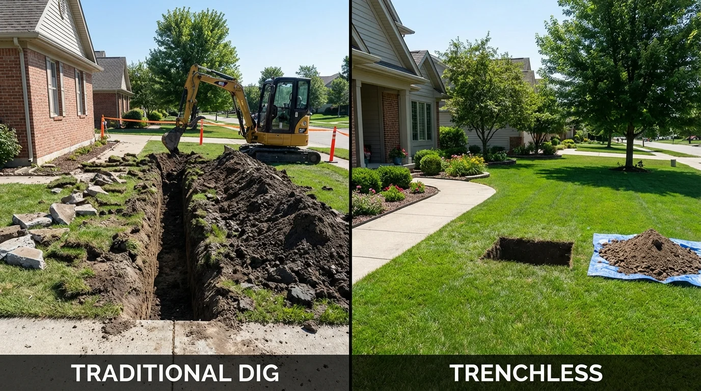 Trenchless sewer repair with minimal yard damage versus traditional excavation in Princeton, TX